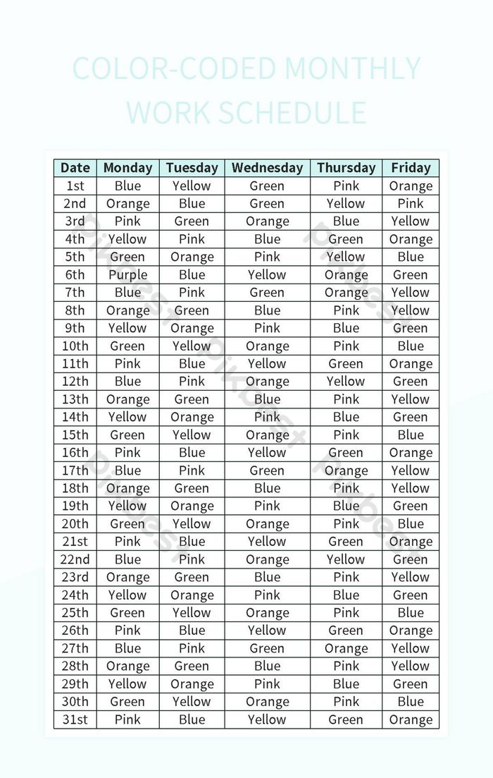 Optimize Your Work Schedule With Color-coded Organization Excel ...