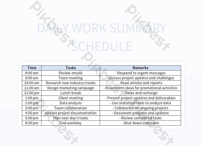 Creating An Effective Daily Summary Work Schedule Excel | Template Free ...