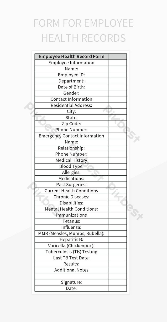 Creating A Comprehensive Form For Employee Health Records Excel Template Free Download Pikbest