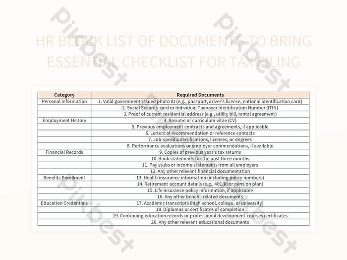 HR Block List Of Documents To Bring Essential Checklist For Tax Filing Excel Template Free