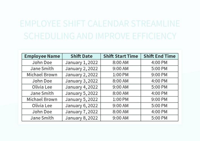 Enhance Efficiency With An Employee Shift Calendar For Streamlined ...