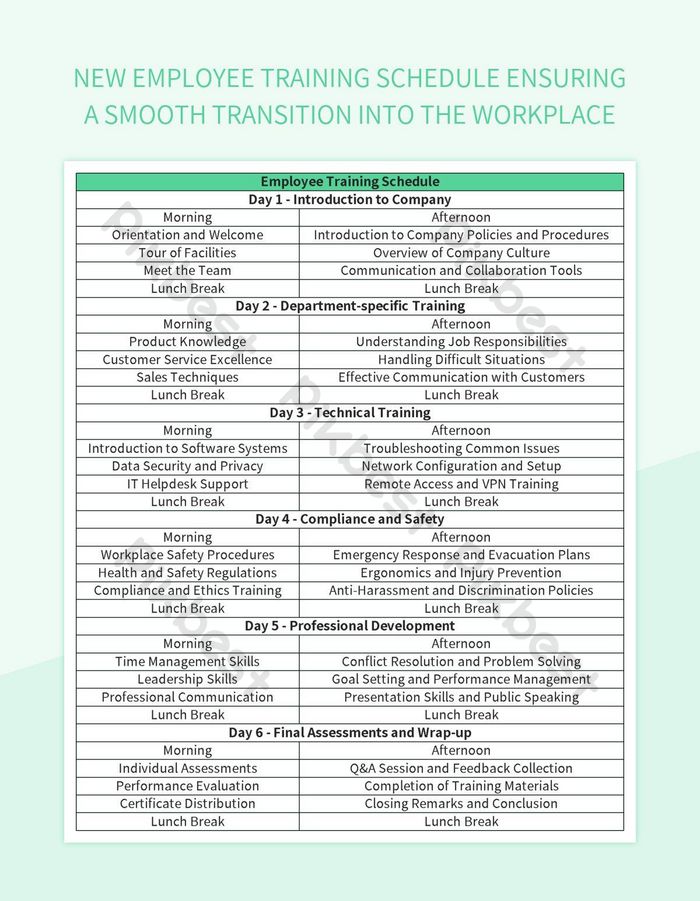New Employee Training Schedule Ensuring A Smooth Transition Into The ...