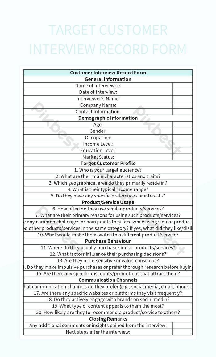 Target Customer Interview Record Form Excel | Template Free Download ...