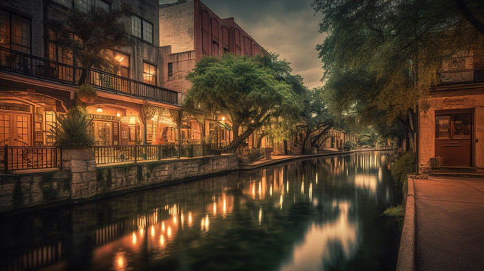 Downtown The Canal In San Antonio At Dusk Backgrounds | PSD Free