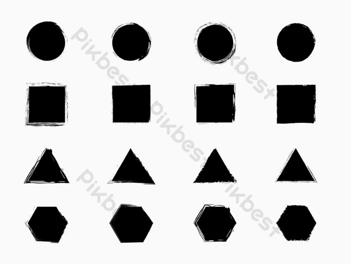 Grunge Geometric Circle Square Triangle Hexagon Shapes Vector Graphic Element PNG Images AI