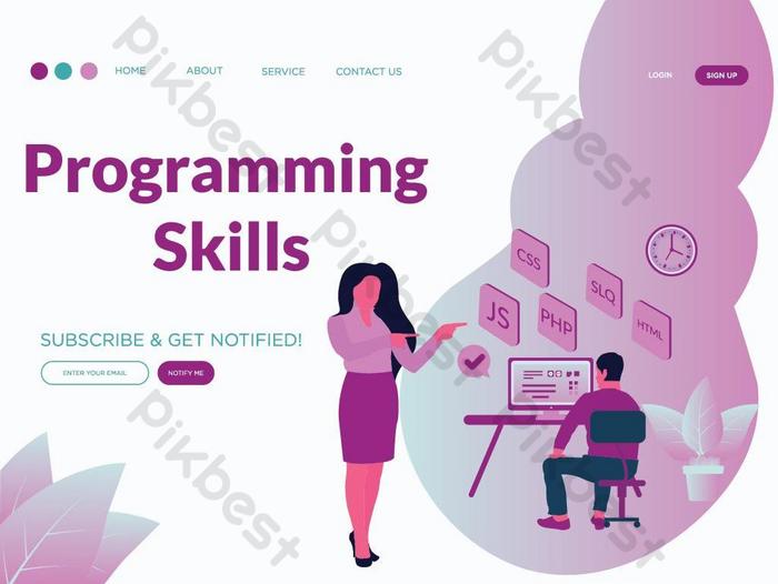 Programming Skills Vector Landing Page Vector Graphic Element PNG ...