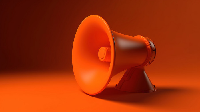 Megaphone Orange Background 3d Render With Space On The Left For Text