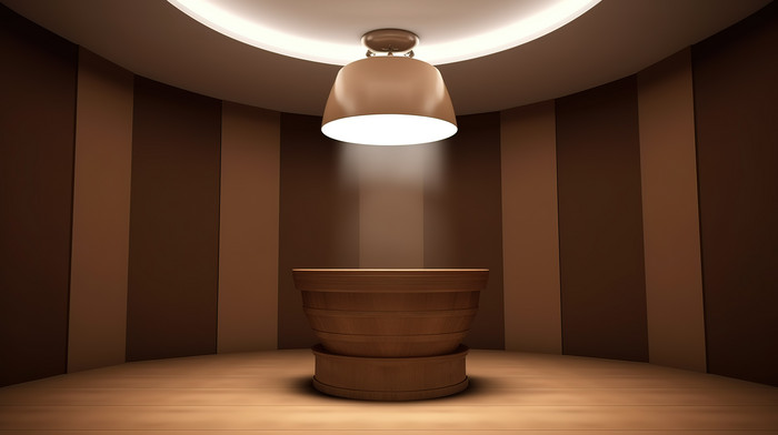 Ceiling Lamp Brown Podium And In Realistic 3d Rendering Backgrounds
