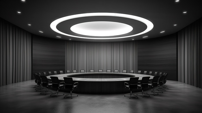 secret political faction meeting in a dimly lit room