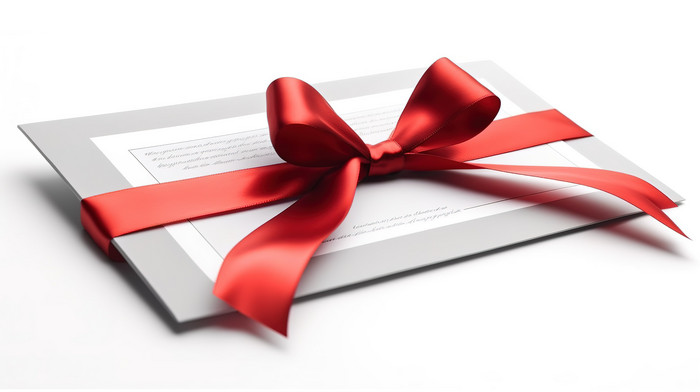 Red Ribbon Bow 3d Render Of A White Background Gift Certificate Adorned
