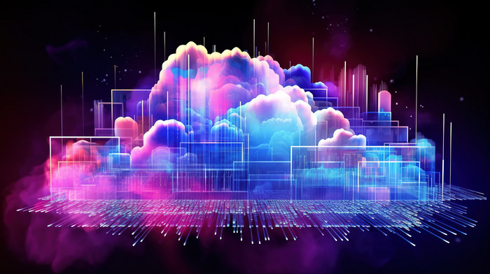 Big Data Cloud Computing 3d Illustration Of Glowing Elements In ...