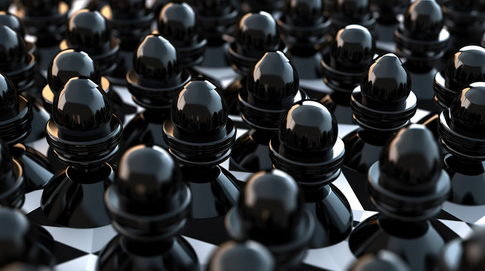 Chess Pieces Imposing Array Of Three Dimensional Black Amidst A Crowd ...