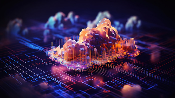 Big Data Cloud Computing Illustration Of 3d Glowing Elements In ...